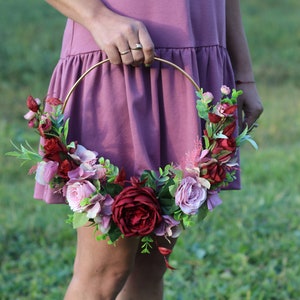 hoop bouquet burgundy floral hoop wreath flower hoop bouquet hoop bouquet dusty hoop bouquet pink alternative bouquet bridesmaid bouquet