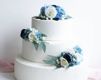 Blue cake topper wedding cake flowers Flower cake topper rose cake topper woodland cake topper floral cake topper rustic cake topper
