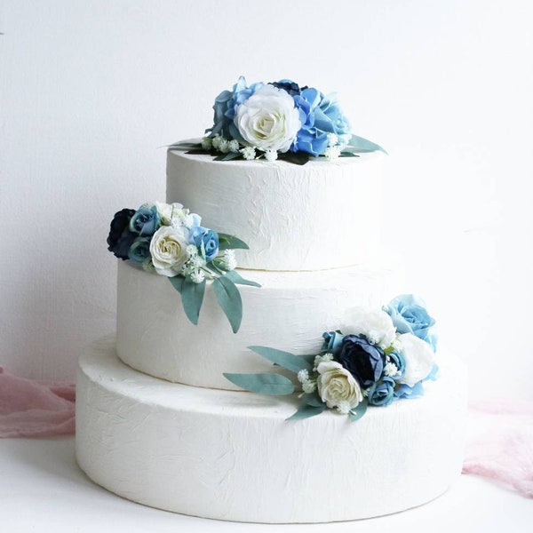 Blue cake topper wedding cake flowers Flower cake topper rose cake topper woodland cake topper floral cake topper rustic cake topper