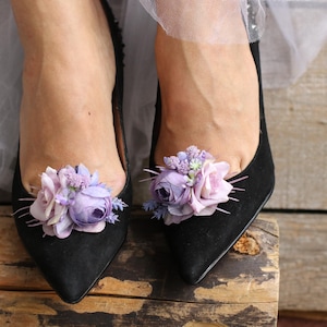 Horquillas para zapatos con flores moradas: adornos para tacones de boda para novias y niñas de las flores