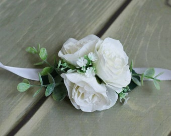 Baby breath corsage white corsage eucalyptus corsage bridal wrist corsage flower wrist corsage girl corsage prom corsage greenery corsage