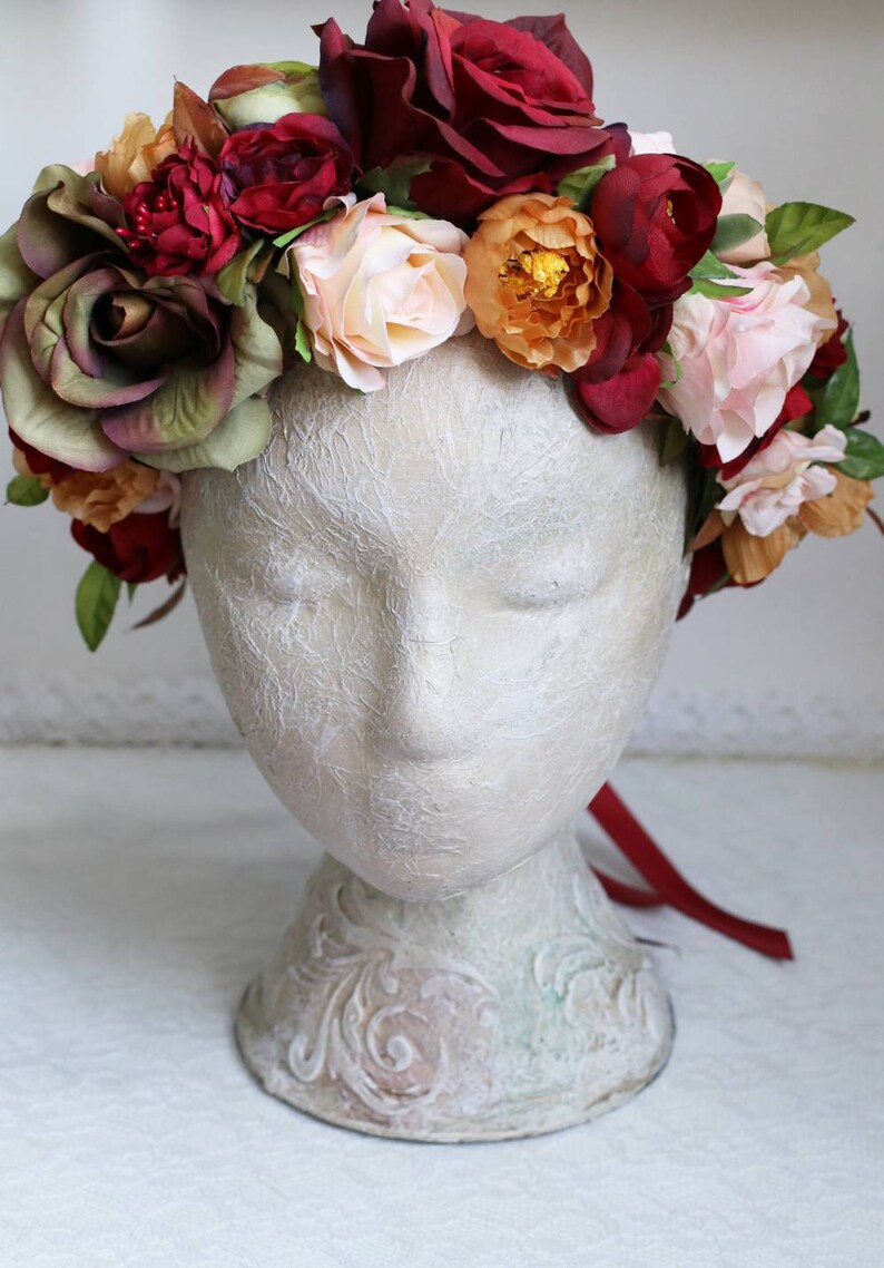 Burgundy Crown Peony Flower Crown Greenery Wedding Bridal Etsy