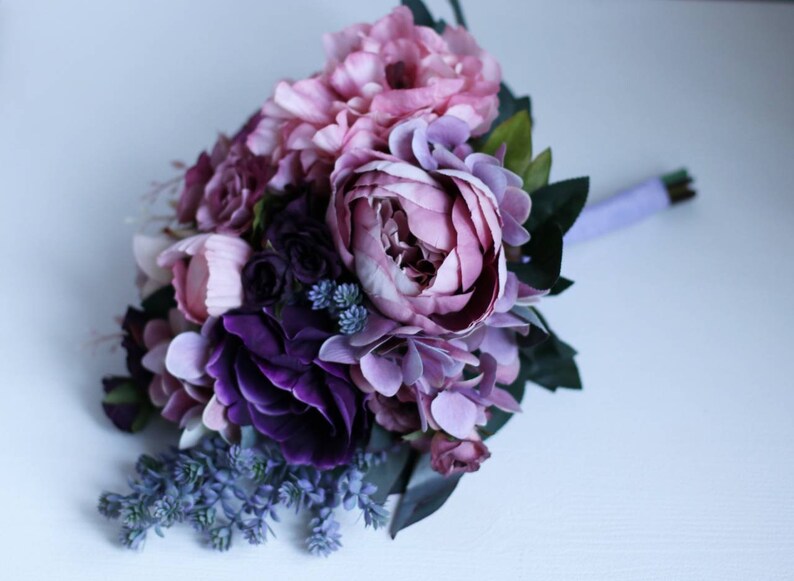 Succulent bouquet bridesmaid bouquet lavender bouquet cascade bouquet purple bouquet hydrangea bouquet boho wedding bouquet mauve bouquet