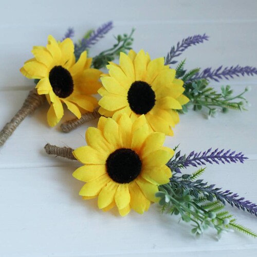 Lavender Sunflower Wedding Boutonniere Woodland Men Etsy