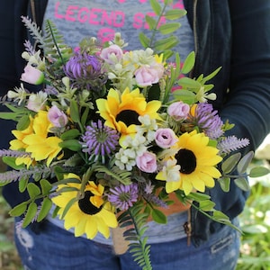 Sunflower Lavender Wedding Bouquet: Bridesmaid Flower Girl Bouquet