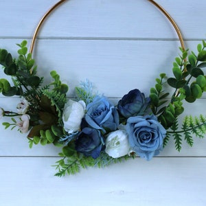 White bouquet eucalyptus bouquet Bride bouquet blue hoop bouquet silk bouquet Hoop bouquet Bridesmaid bouquet flower girl hoop Navy bouquet