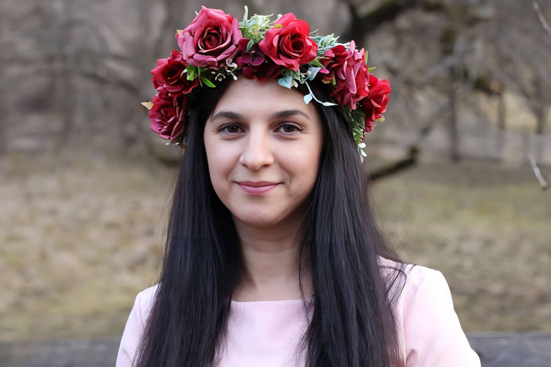 Dusty Red Flower Crown Burgundy Crown Hydrangea Flower Crown Boho