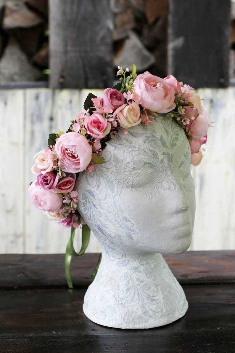 Pink Flower Crown Wedding Flower Crown Rose Bridal Flower Etsy