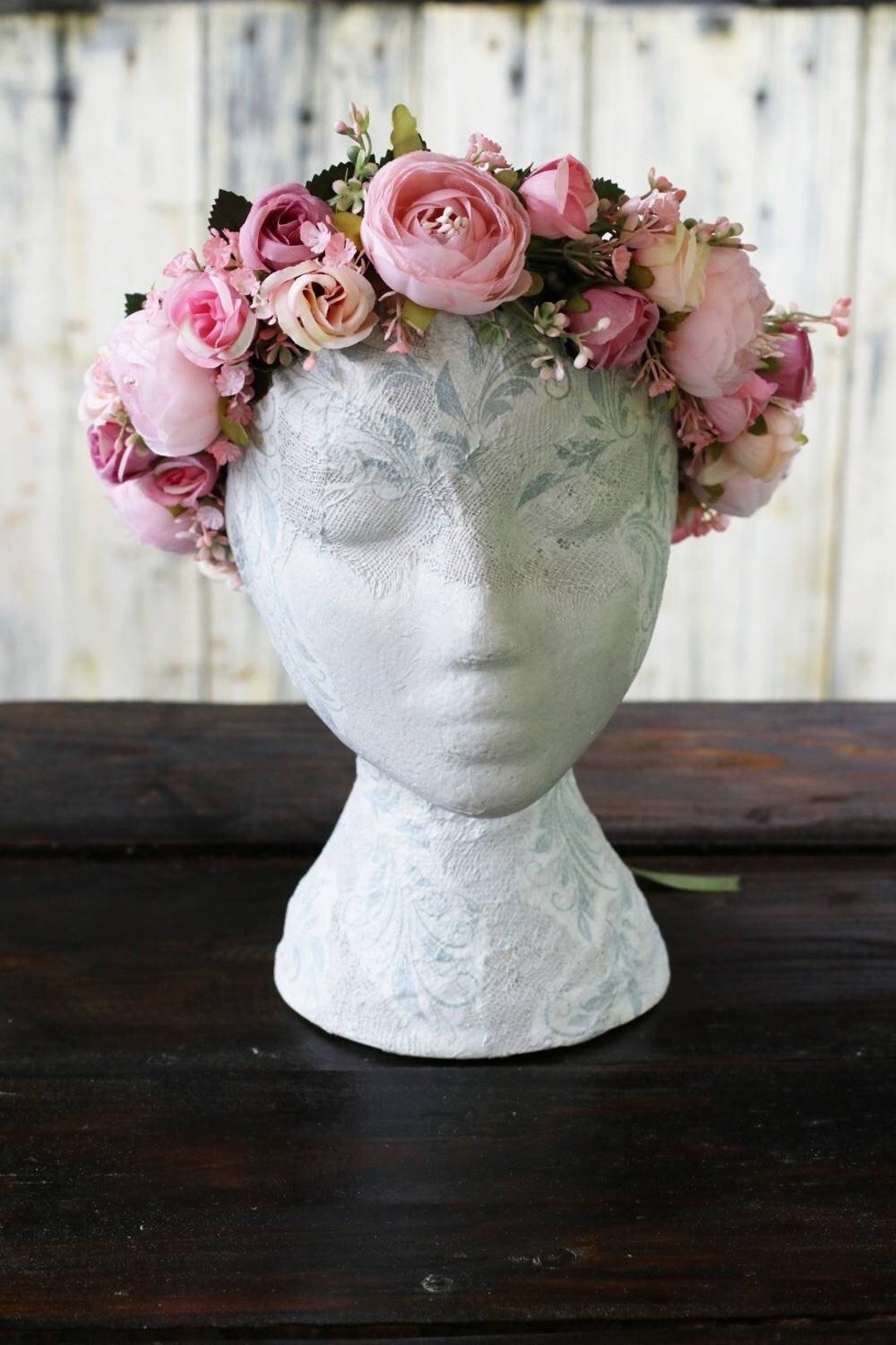 Flower Crown Pink Peony – Faux Rose Floral Headpiece With Greenery