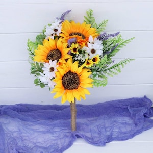 Sunflower Wedding Bouquet: Greenery, Lavender, Flower Girl Size