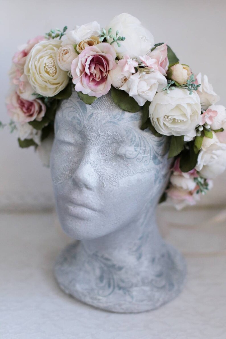 Pink flower crown Wedding flower crown rose Bridal flower Etsy