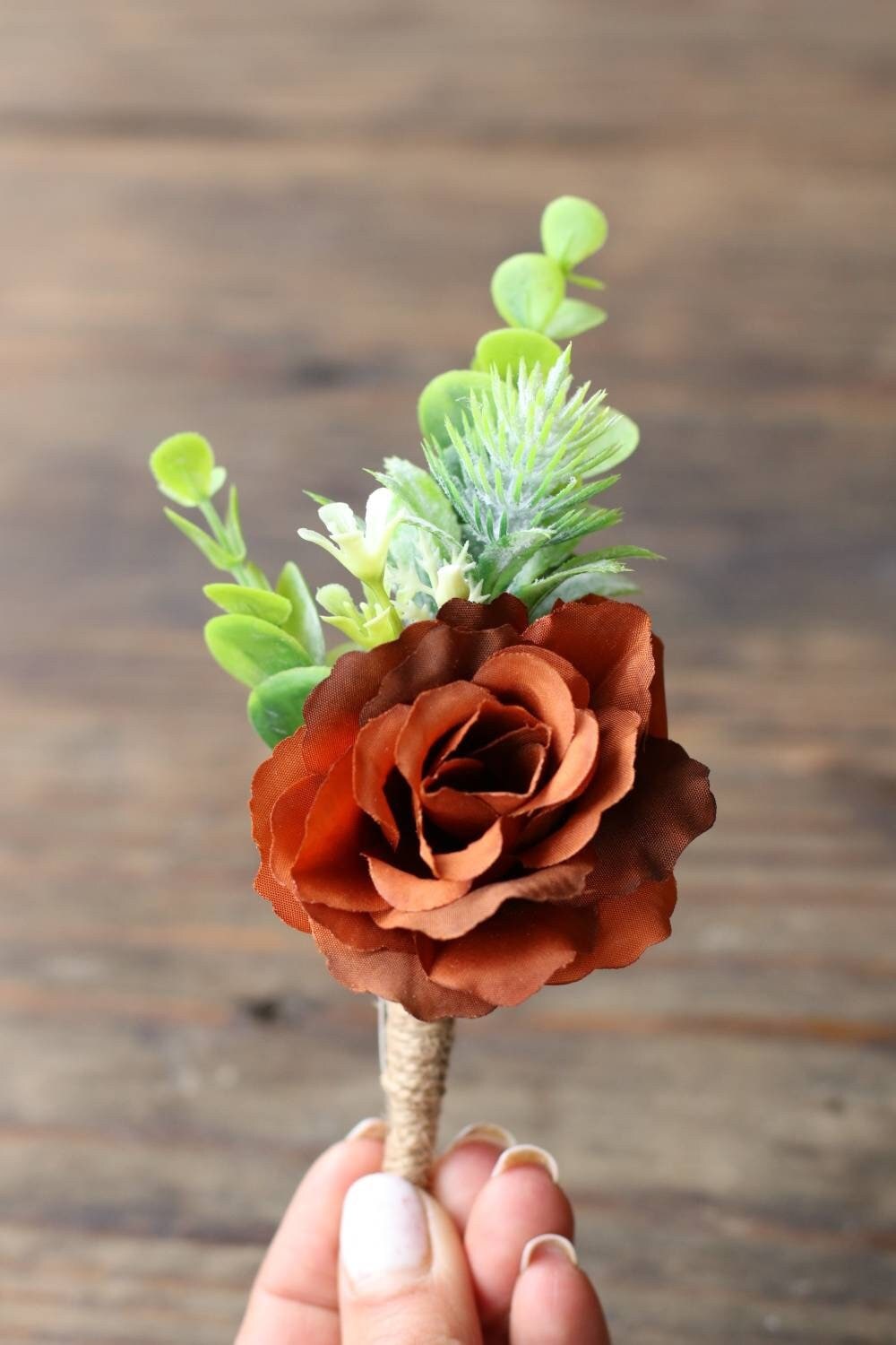 Eucalyptus boutonniere fall boutonniere burnt orange corsage winter boutonniere burnt orange wedding bridal corsage thistle boutonniere