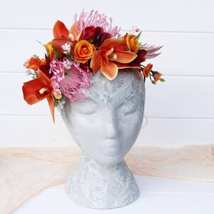 Tropical flower crown Orange flower crown Orchid flower crown Orchid headband Bridal flower crown Pink flower crown wedding