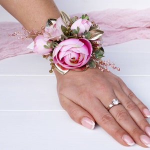Pink Peony Wrist Corsage: Blush Flower Girl, Bridesmaid Accessory