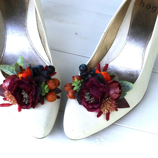 Zapatos de novia, pinzas para zapatos de color burdeos, zapatos de boda boho, zapatos de boda personalizados, pinzas para zapatos de boda, pinzas para zapatos de bebé, pinzas para flores, pinzas para niña