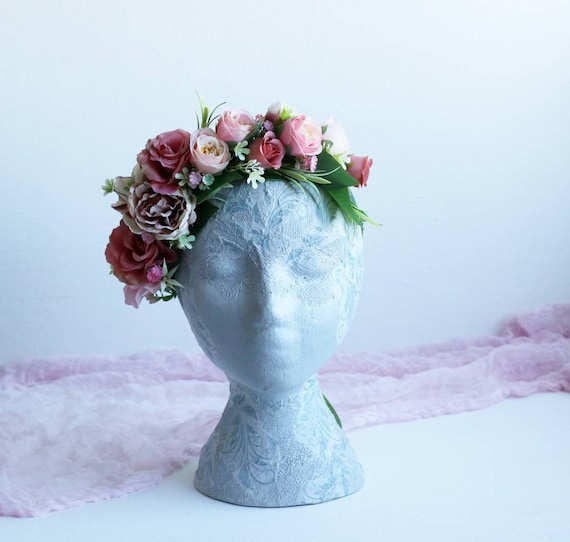 Blush Peony Flower Crown Peach Blush Flower Crown Pale Blush Half Side Floral Crown  main image 2