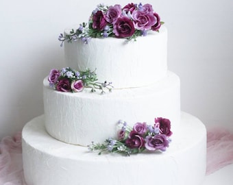 Purple Rose Cake Topper: Boho Floral Plum Wedding Decor