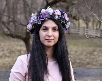 Lavender Flower Crown: Purple Rose & Peony Wedding Headpiece