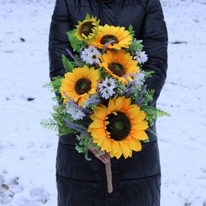 Bridal bouquet sunflower wedding lavender bouquet bridesmaids bouquet sunflower bouquet greenery bouquet flower girl bouquet  orange bouquet