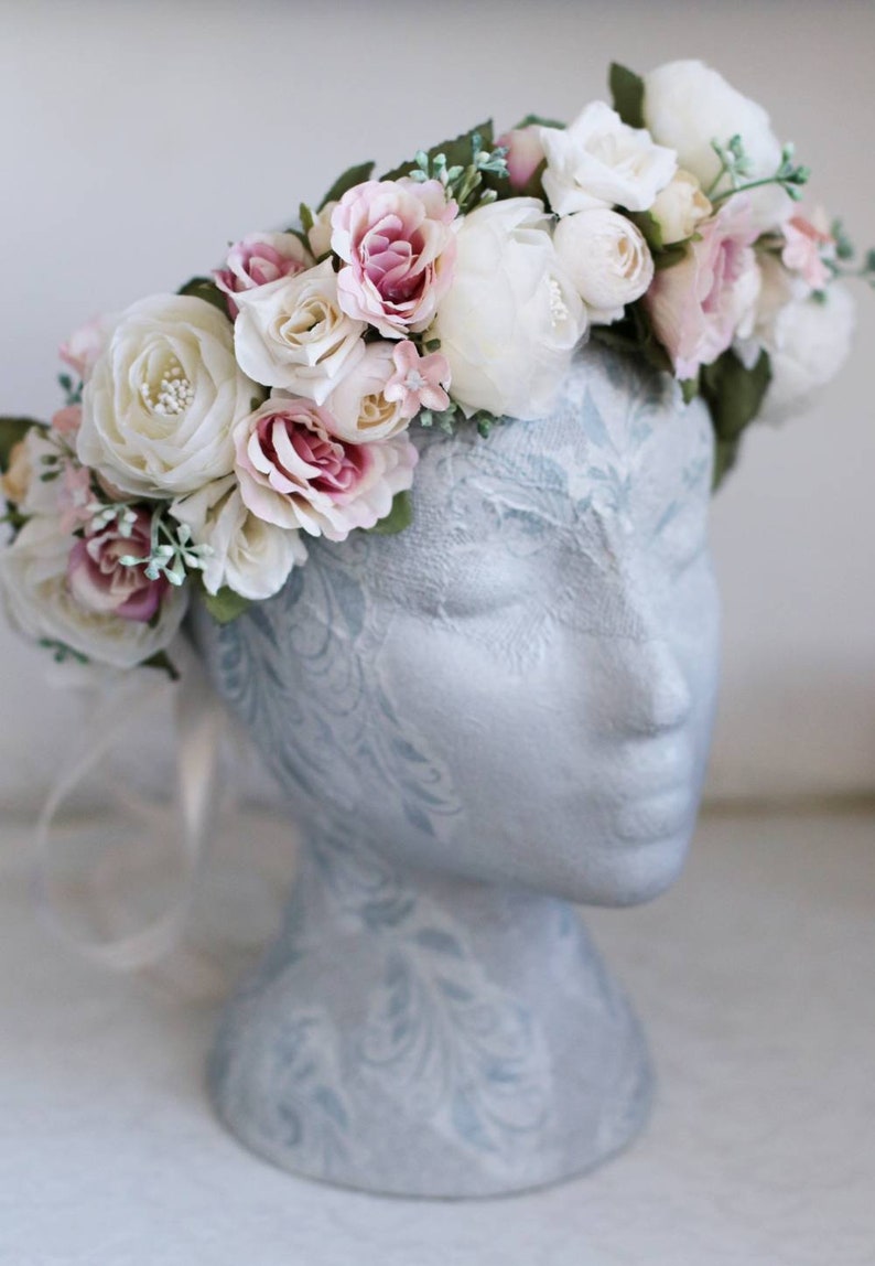 Pink flower crown Wedding flower crown rose Bridal flower Etsy