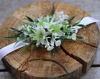Eucalyptus Corsage White Rose Boutonniere – Rustic Boho Wedding Set for Groom, Guests  Bridesmaids – Artificial Flowers  Greenery