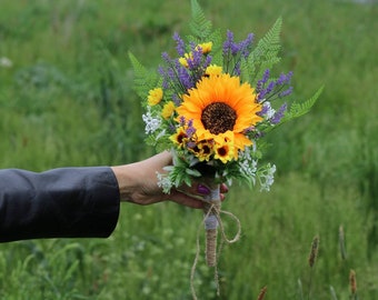 Sunflower Lavender Wedding Bouquet: Flower Girl Bridesmaid Bouquet