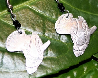 Africa Shaped Drop Earrings - African Masai Silver Coloured Aluminium Earrings