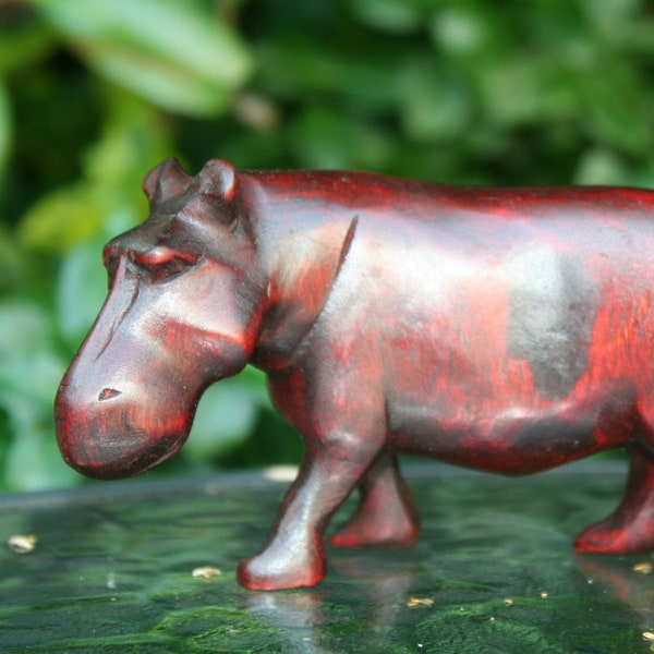 Medium Hand carved wooden Hippo