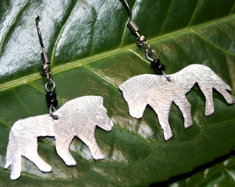 Lion Drop Earrings - African Masai Silver Coloured Aluminium Earrings