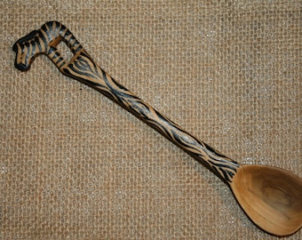 Unique Vintage Hand-Carved Spoon—Zebra Motif