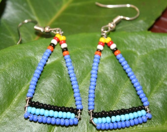 African Masai Beaded triangle drop earrings - Black / Blue / Purple / Multi