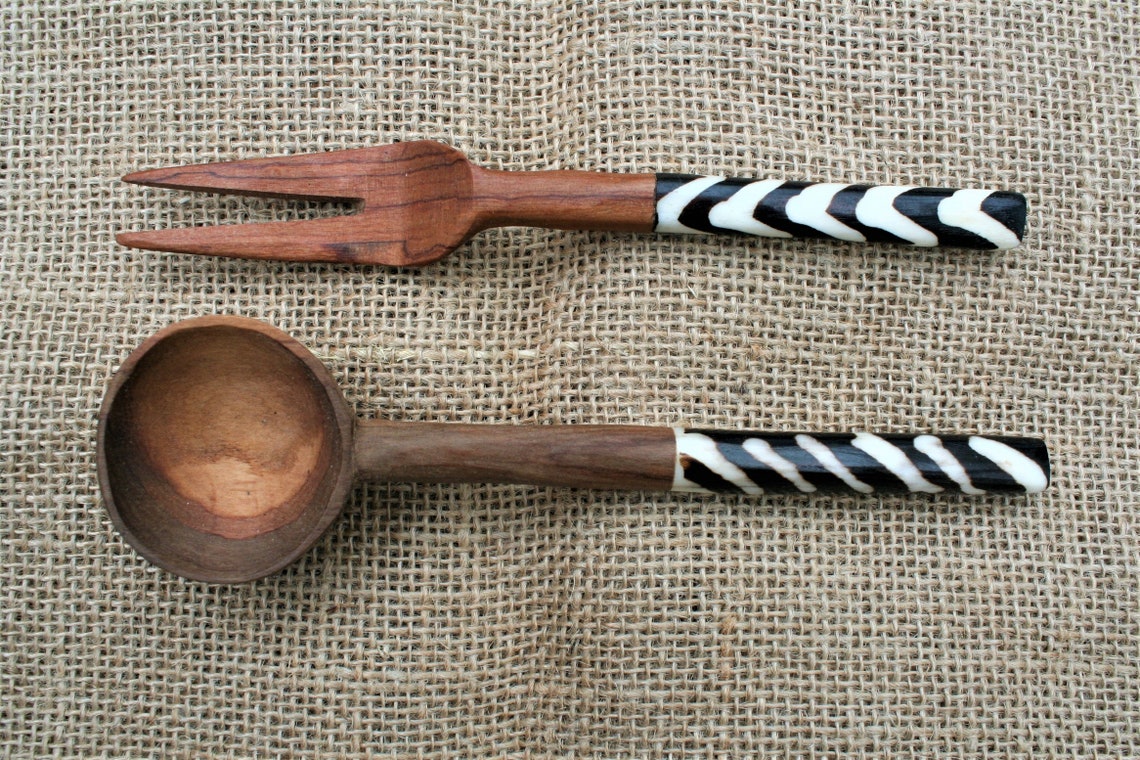 Fork and Spoon Set Hand Carved African Wooden Fork and Spoon Etsy