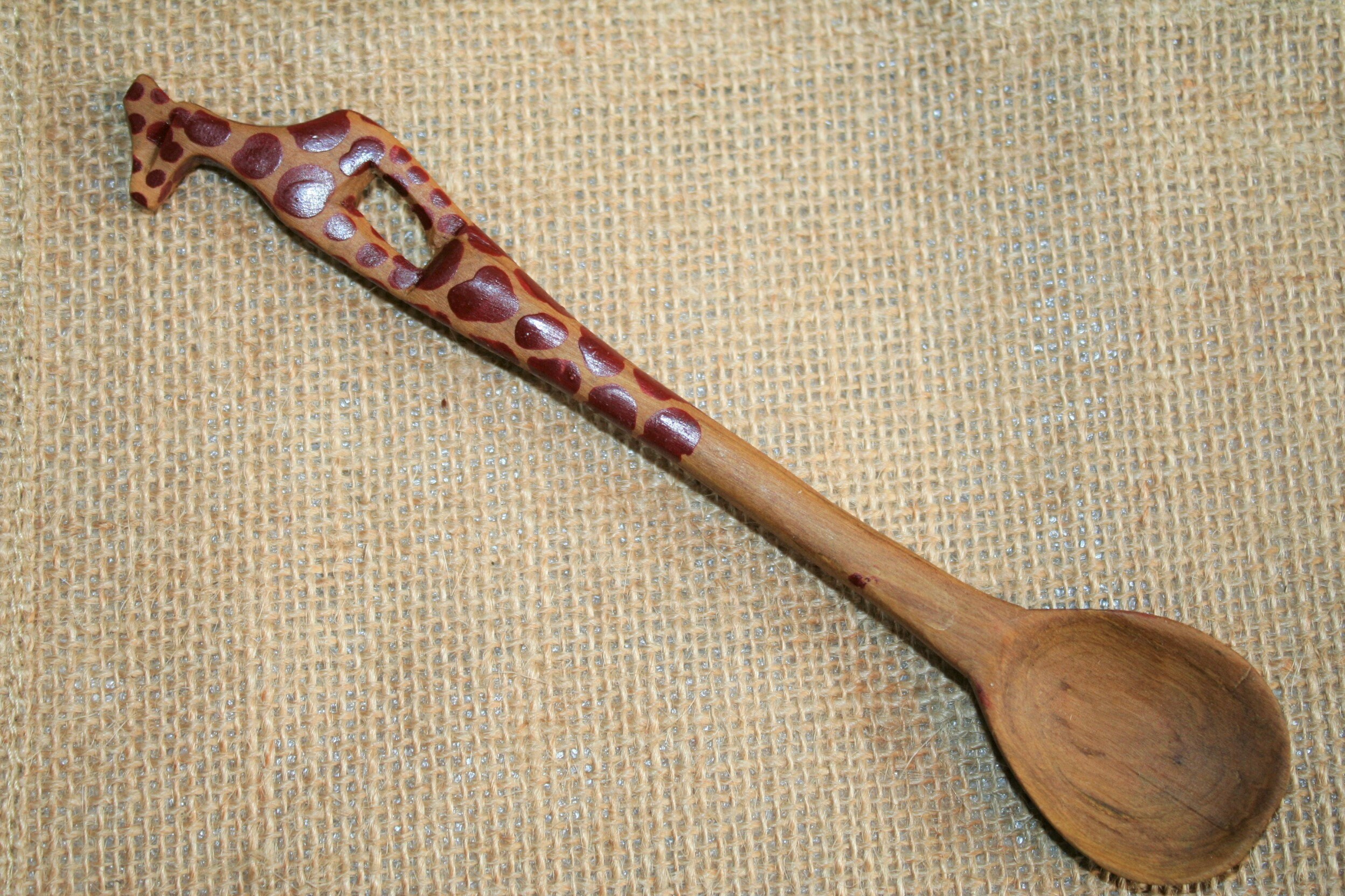 Image of 17cm Hand Carved Wooden Giraffe Spoon - With Half Painted Handle