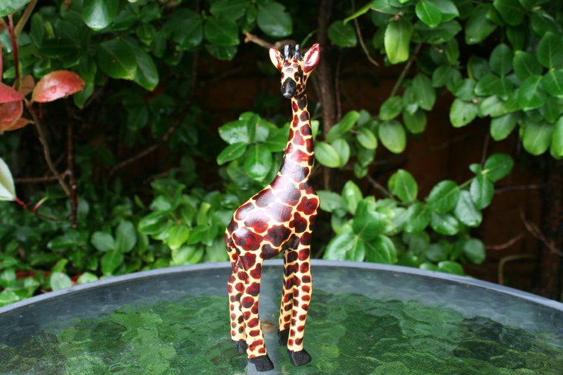 20cm Hand carved wooden Giraffe Dark image 1