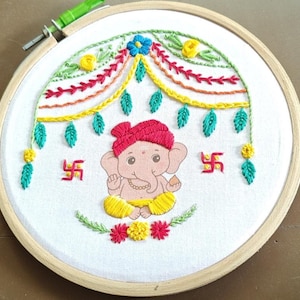 Ganesh Embroidery Kit: Beginner Stitch Sampler, Hindi Art - Spiritual DIY