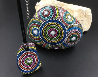 Dot Painted Mandala Stone and Pendant, Natural boho jewellery and home decoration, Artisan jewellery, Mother's Day Gift