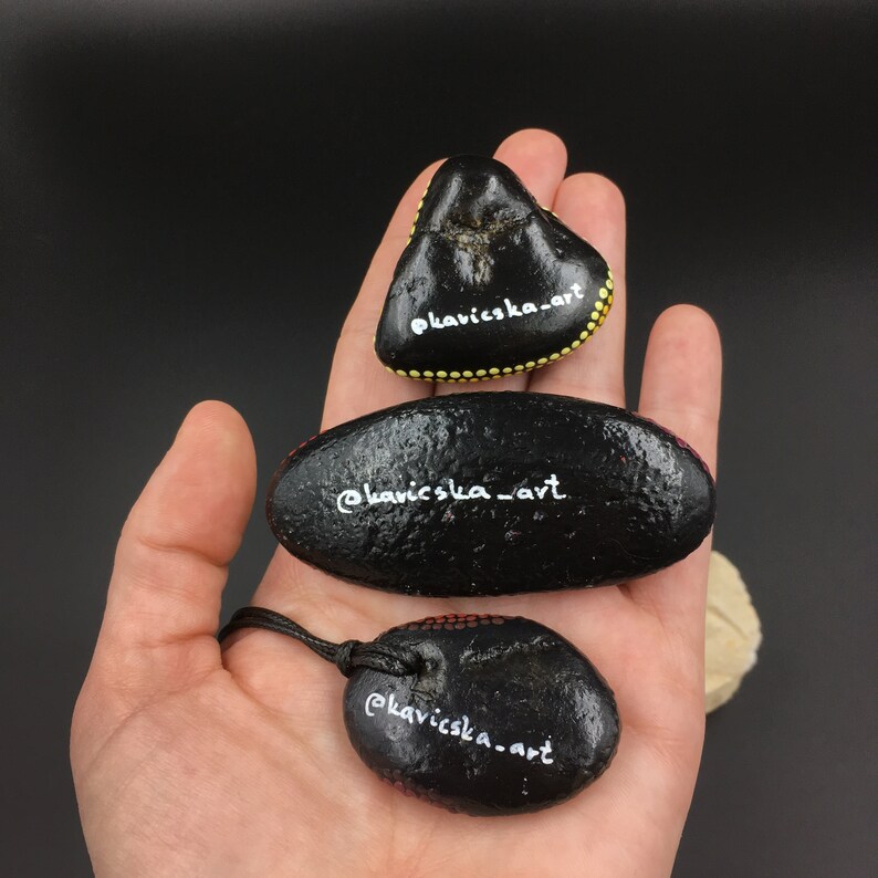 Bohemian Jewellery Tribal Pendant Holiday Gift Idea Unique Set of 2 Dot Painted Rocks and 1 Pendant
