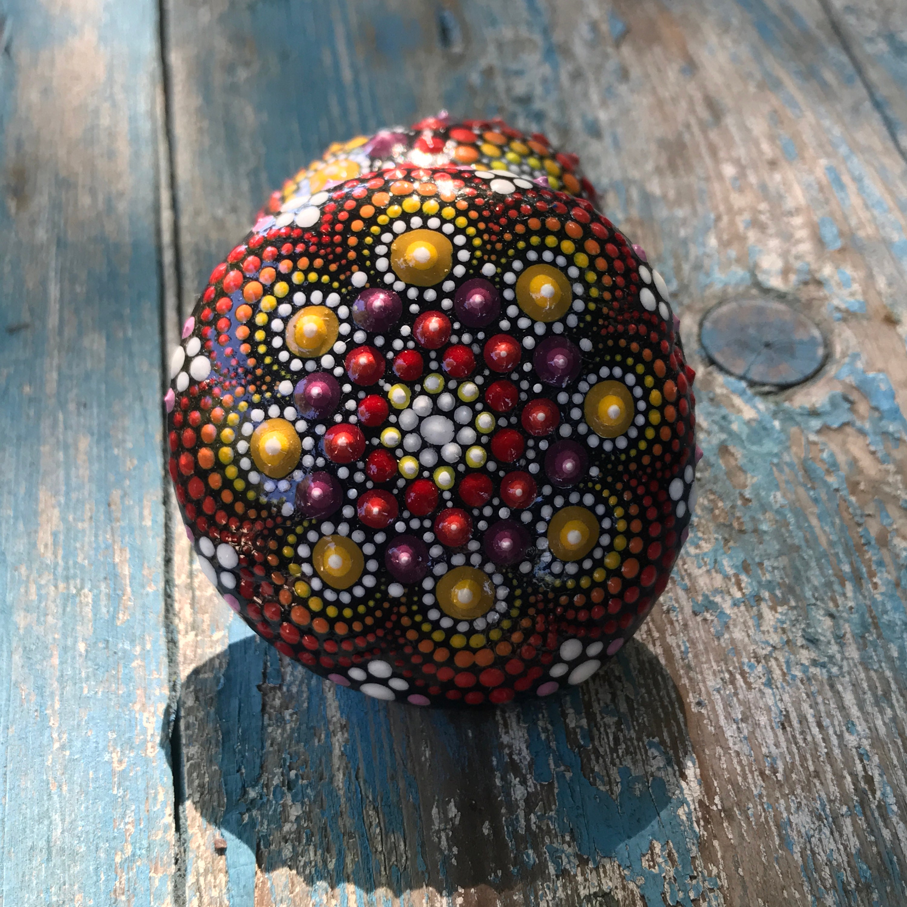 2 Amazing Dot Painted Mandala Rocks, Hand Painted Mandala Dot Art, One ...
