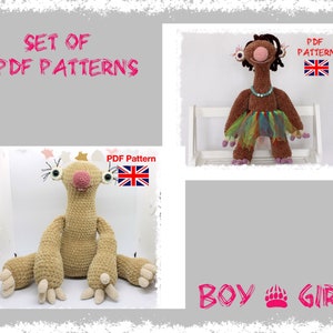 SET of 2 pdf patterns amigurumi sloths boy and girl