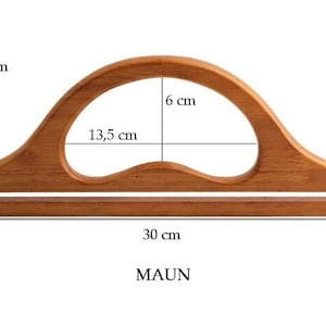 Manici per borse classici 30 cm x 11,5 cm, manici in legno per borse e borse a tracolla, manici per borse in legno, materiali per la produzione di borse, hardware per borse immagine 1