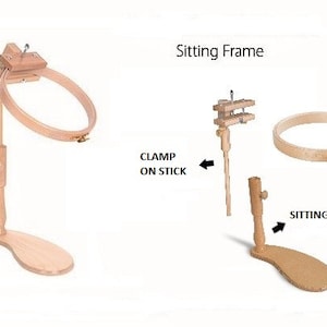 Embroidery frame hoop holder, cross stitch lap stand, seat on frame, embroidery lap stand, stitching hand free, seat stand, embroidery frame