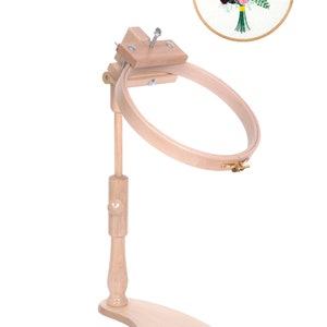 Adjustable Wooden Embroidery Lap Stand | Hands-Free Stitching | Beech Wood Frame | German Quality hoop | Free Flower Embroidery Kit Included