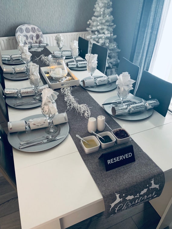 Grey Personalised Christmas Table Decoration Table Runner Etsy