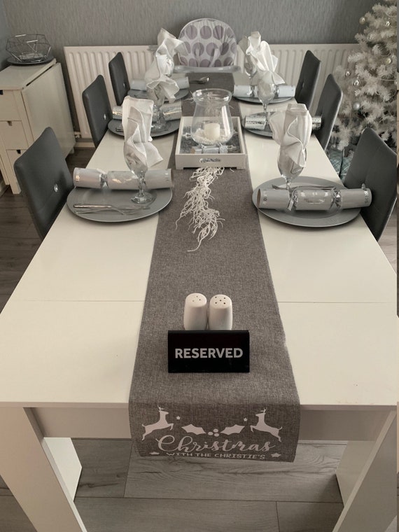 Grey Personalised Christmas Table Decoration Table Runner Etsy