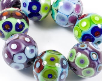 Detailed Handmade Lampwork Beads, Blue, Purple, Green, Pink, Artisan Jewelry Making Supplies, Earrings Necklace Bracelet Kath Beads SRA OOAK