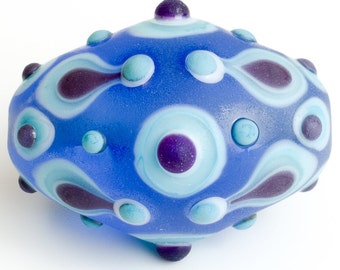 Handmade Lampwork Focal Bead, Intricate Detailed & Patterned Large Statement Pendant Bead, Frosted Matte Blue Purple Glass, Kath Beads SRA