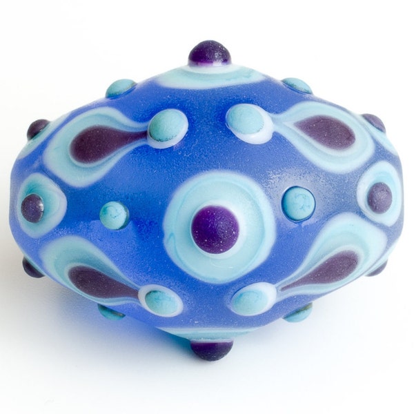Handmade Lampwork Focal Bead, Intricate Detailed & Patterned Large Statement Pendant Bead, Frosted Matte Blue Purple Glass, Kath Beads SRA