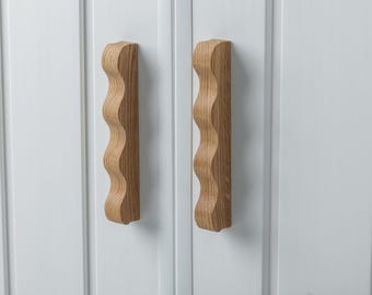 Handmade Wavy Wood Cabinet Handles: Oak, Ash, Maple - Set of 2