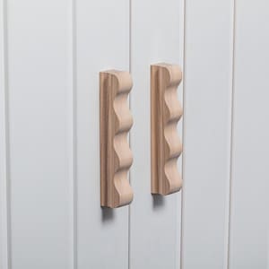 Set of 2 Handmade Wavy Wood Cabinet Handles: Oak, Ash, Maple