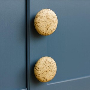 Set 2 pcs. Round knob from Burl of Karelian birch. Wardrobe door knob from supine birch. Cupboard Drawer handle. Decorative Interior pull